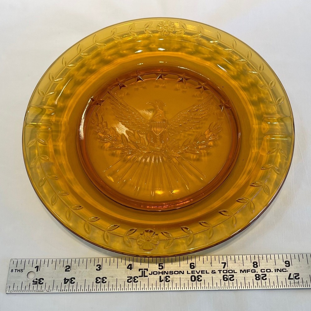 Amber Glass American Eagle Ashtray 8.25 Inch Patriotic Federal Style - Picture 5 of 5